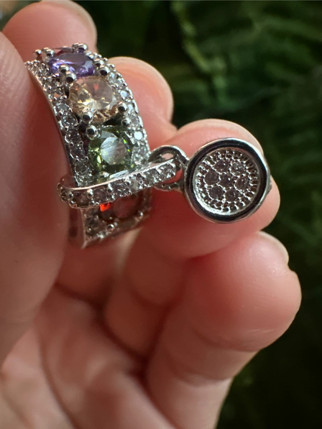 Multi-Stone Silver Tone Ring with Charm - photo 5