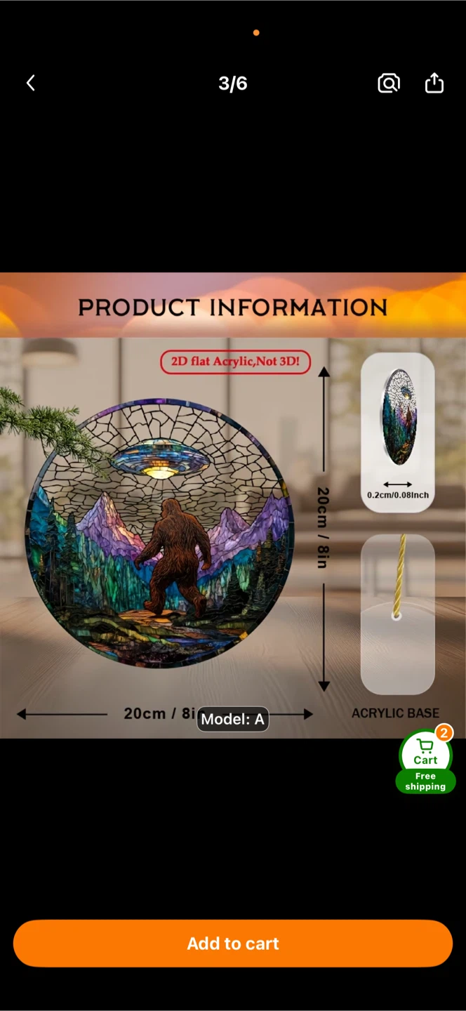 2 D acrylic sun catcher, Sasquatch & alien spaceship, new - photo 2