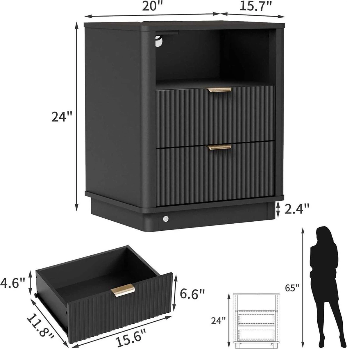 BONITURE Led Fluted Nightstand  colour is different see 3rd pic - photo 2