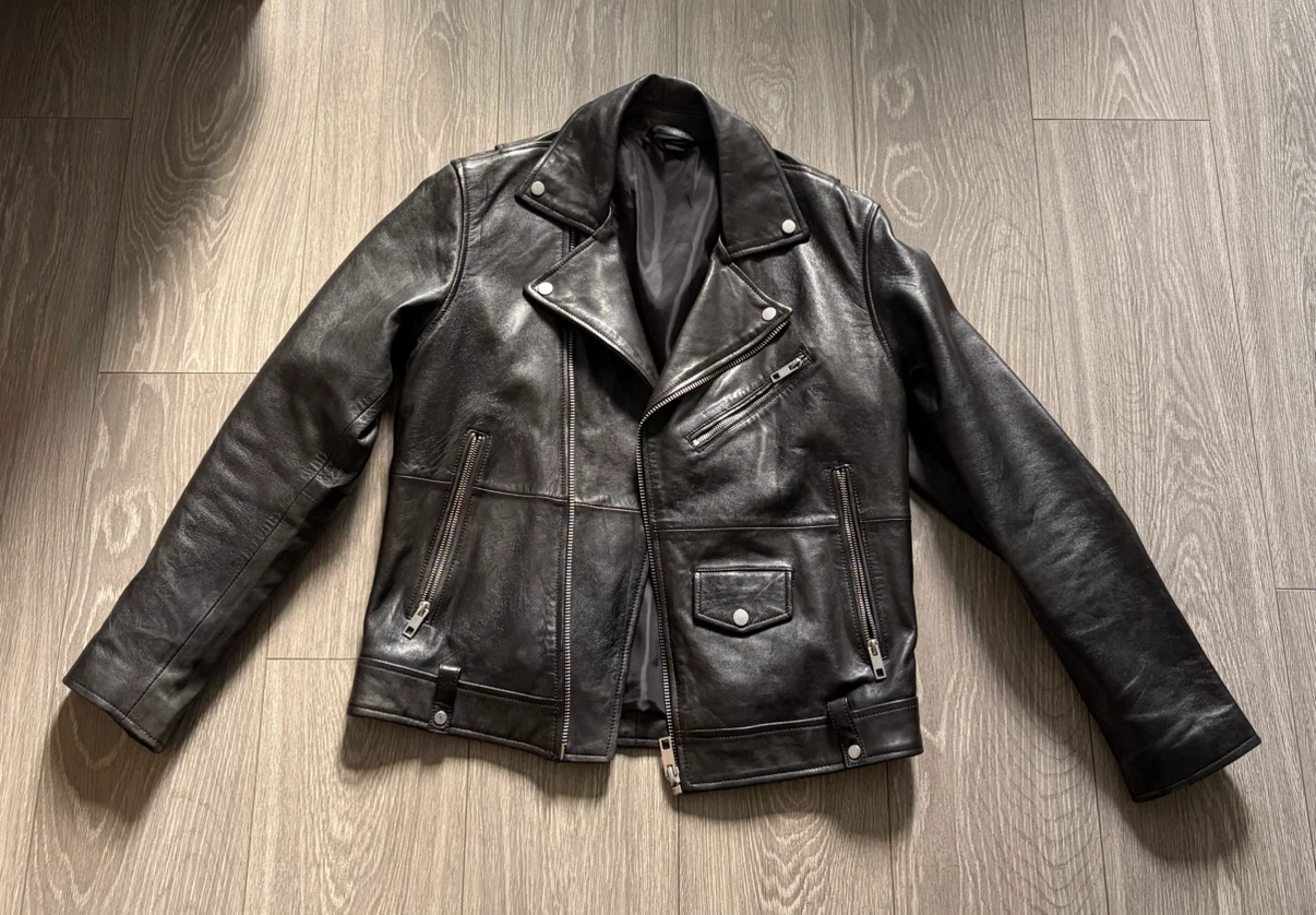 Zara Genuine Sheep Leather Biker Jacket (Men's M, Black)