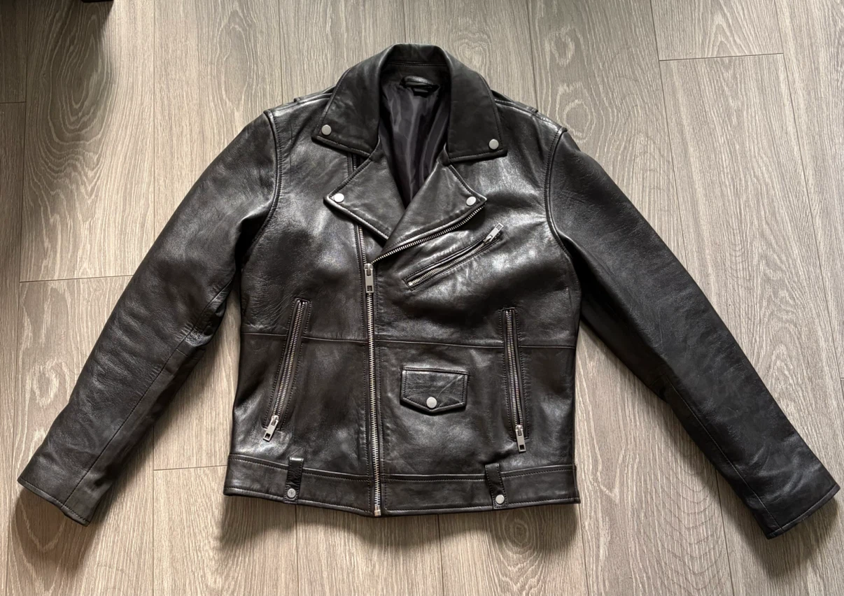 Zara Genuine Sheep Leather Biker Jacket (Men's M, Black) - photo 2