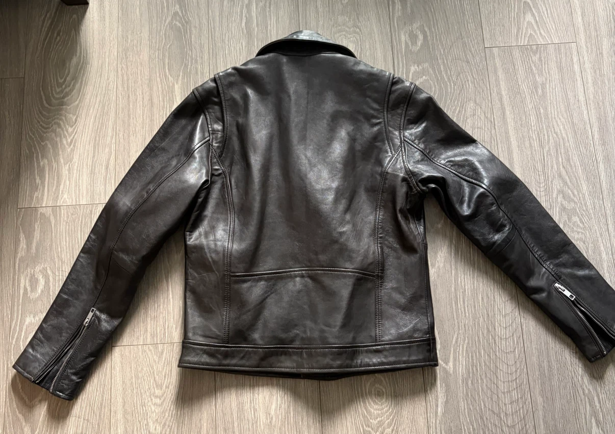 Zara Genuine Sheep Leather Biker Jacket (Men's M, Black) - photo 3