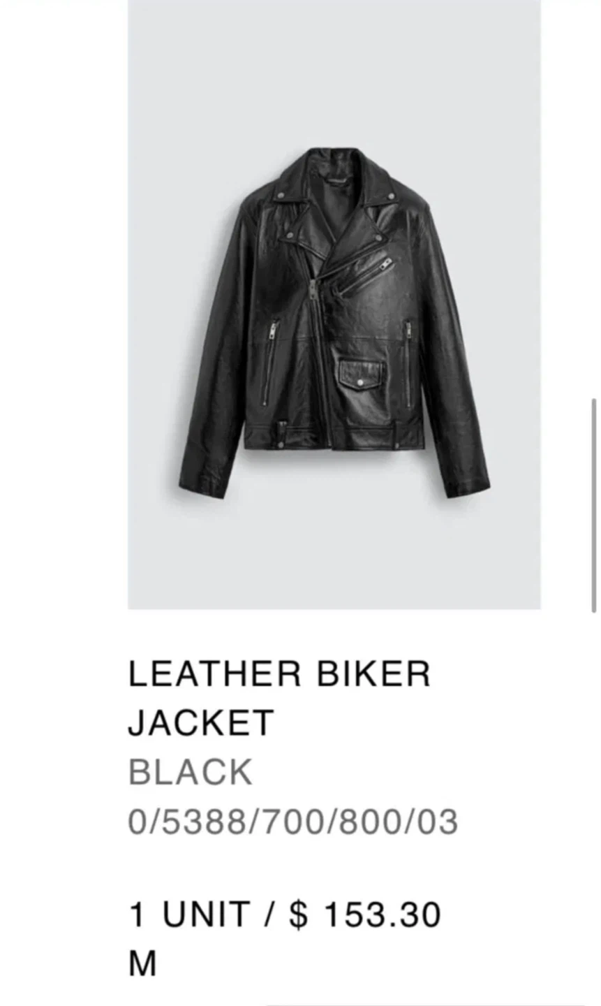 Zara Genuine Sheep Leather Biker Jacket (Men's M, Black) - photo 4