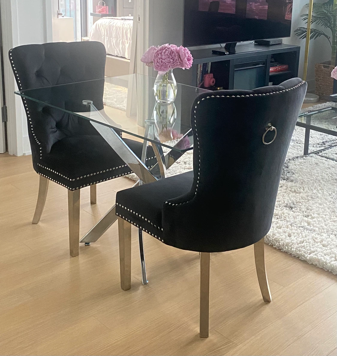 Glass Dining Table and four Black Velvet Chairs - photo 2