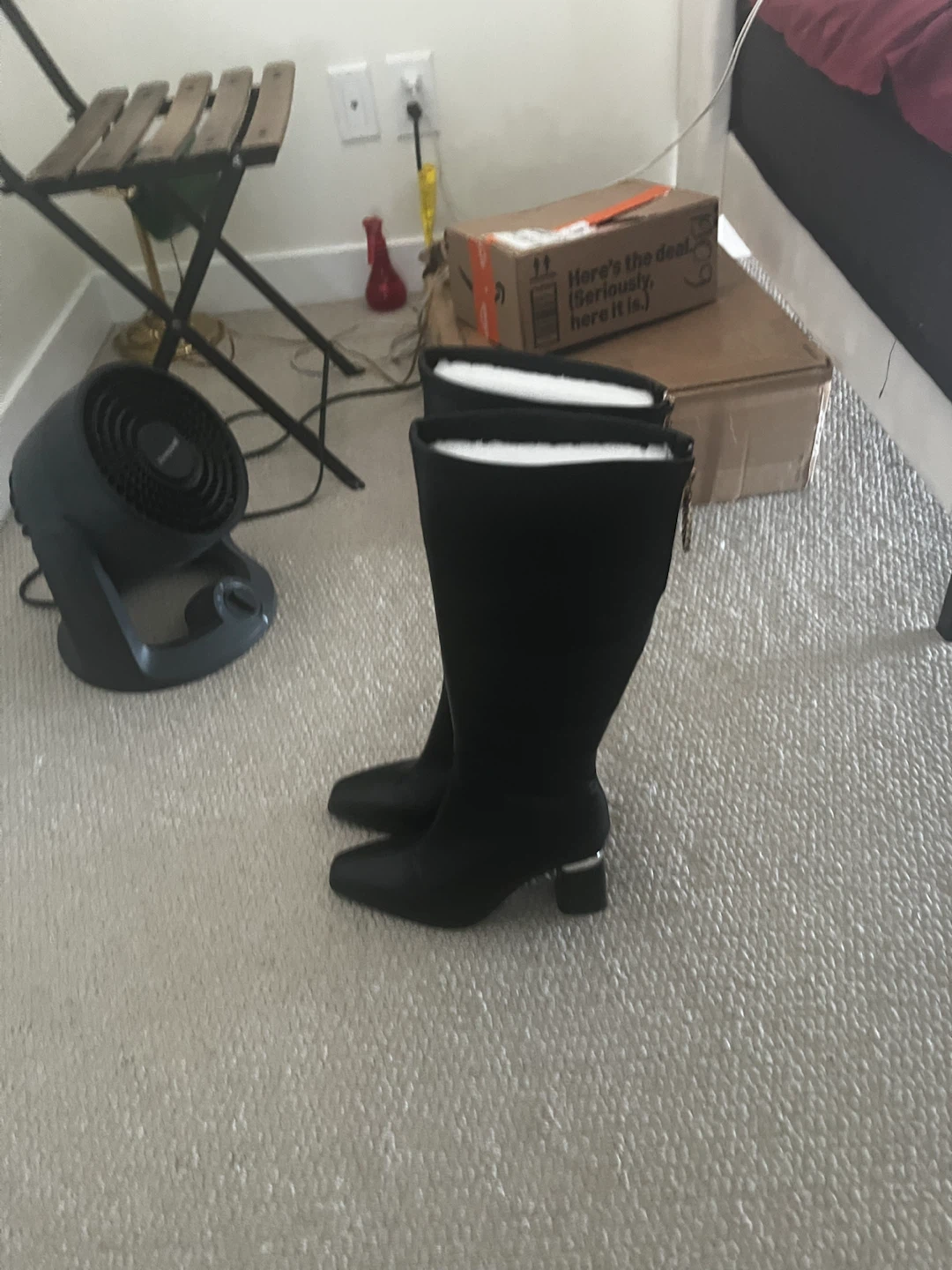 Black Knee-High Boots with Gold Chain Detail - photo 5