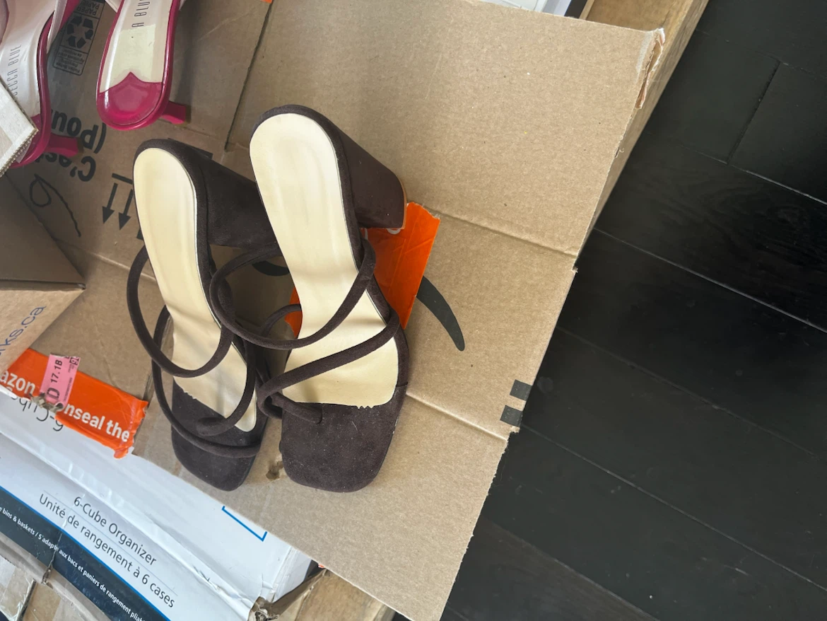 Dark brown strappy block heel sandals