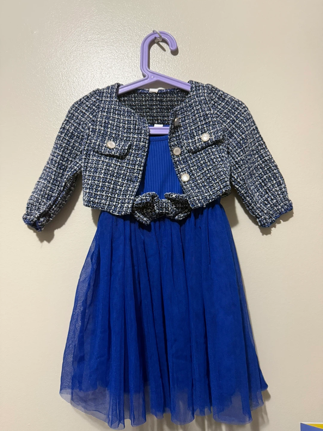 Preloved Girls Blue Dress and Tweed Jacket Set
