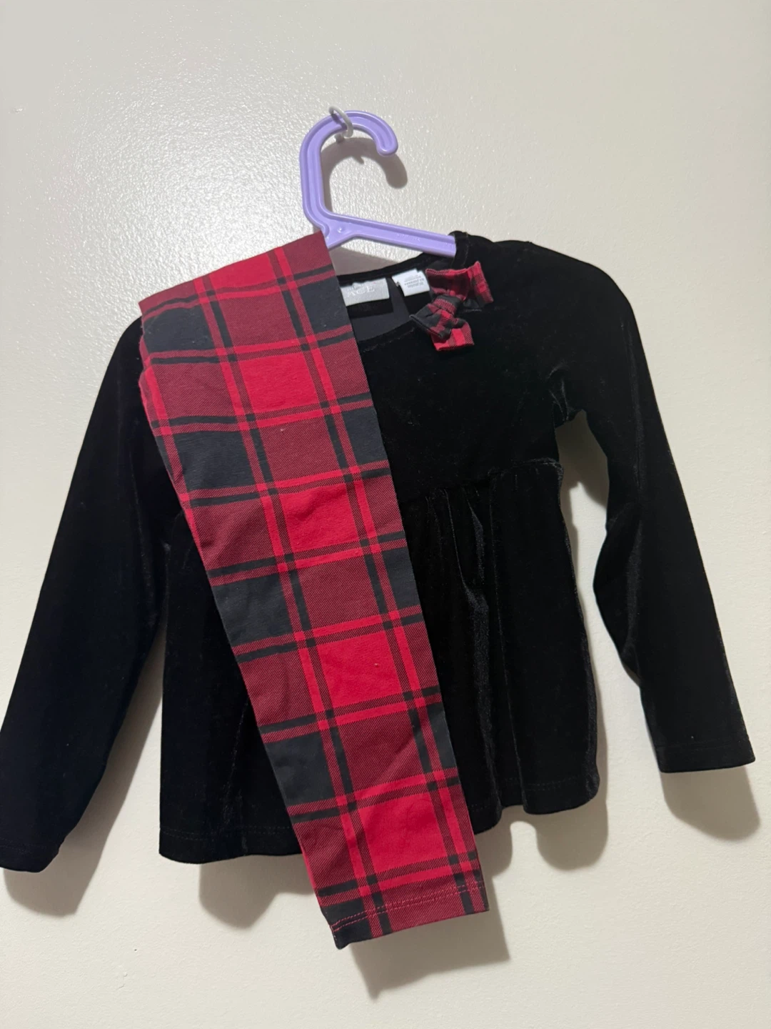The Children's Place Velvet Top and Plaid Leggings Set