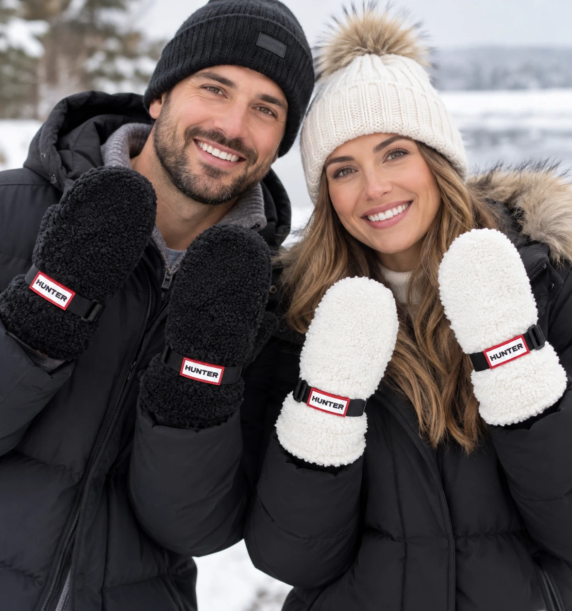 HUNTER Teddy Mittens w Fleece Lining, Unisex - Cream
