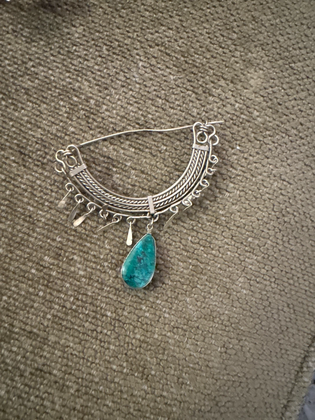 Boho Style Silver Brooch with Tourquise Stone