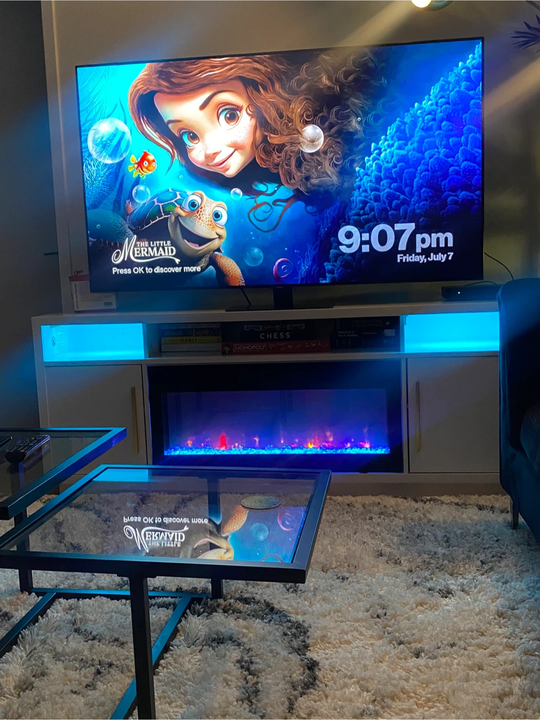 White TV Stand with Built-in Electric Fireplace