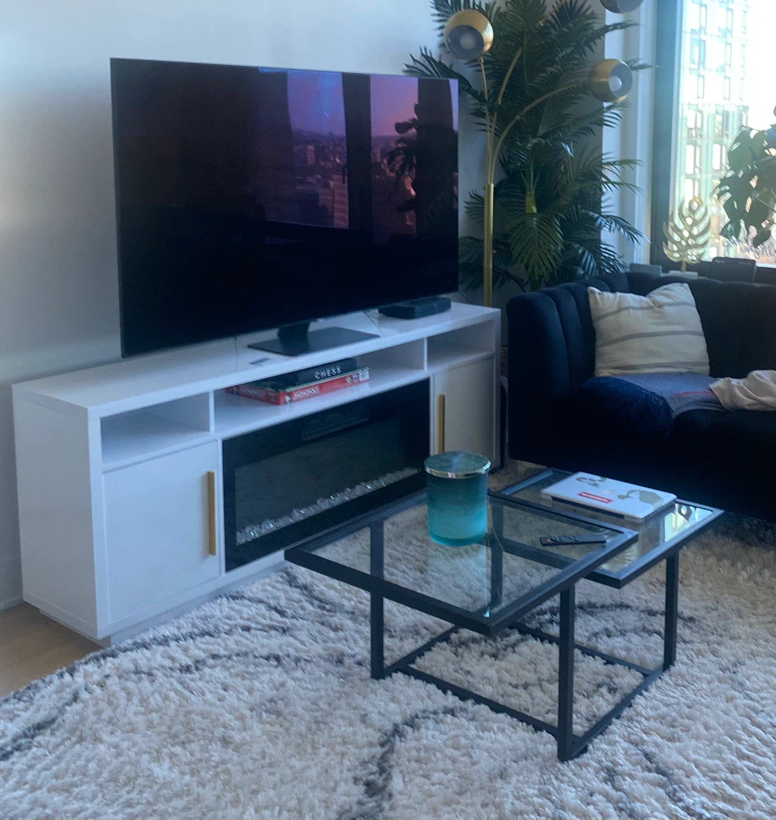 White TV Stand with Built-in Electric Fireplace - photo 3