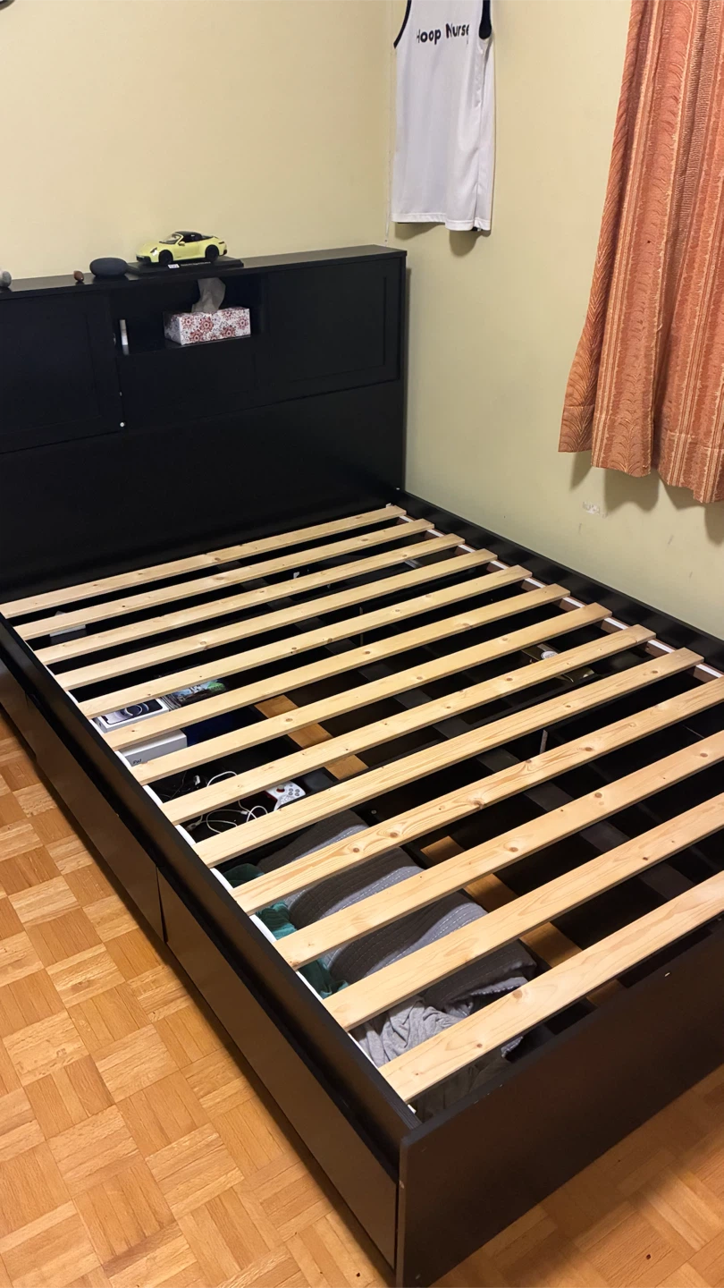 Black Bed Frame with Storage Headboard