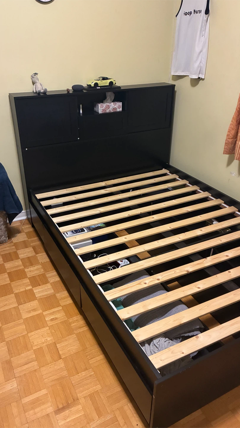 Black Bed Frame with Storage Headboard - photo 2