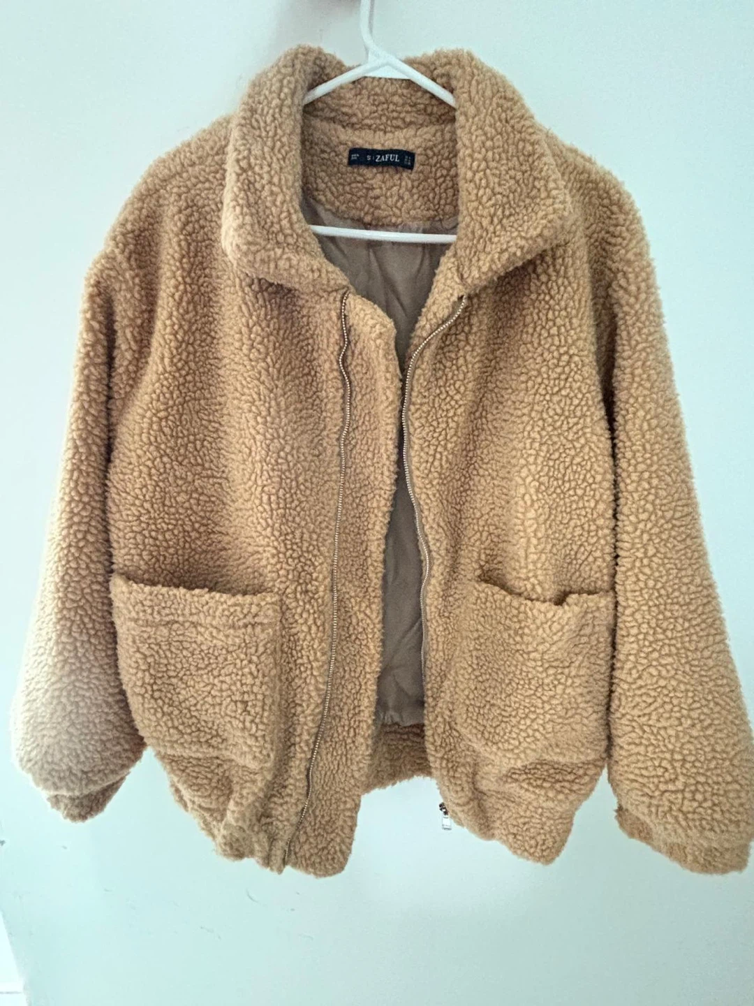 ZAFUL Beige Teddy Zip-Up Jacket