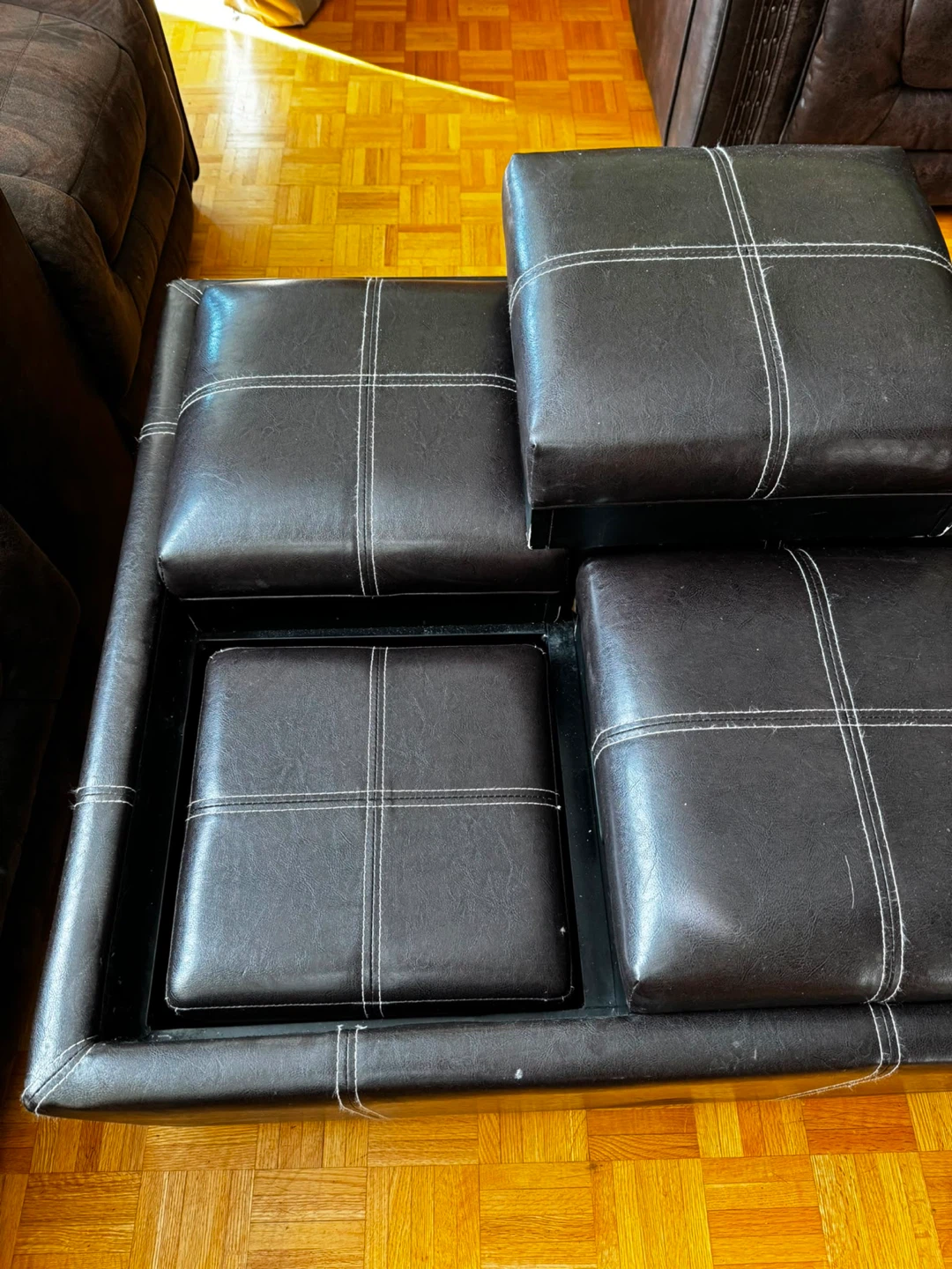 Dark Brown Leather Ottoman with 4 Removable Seats - photo 2