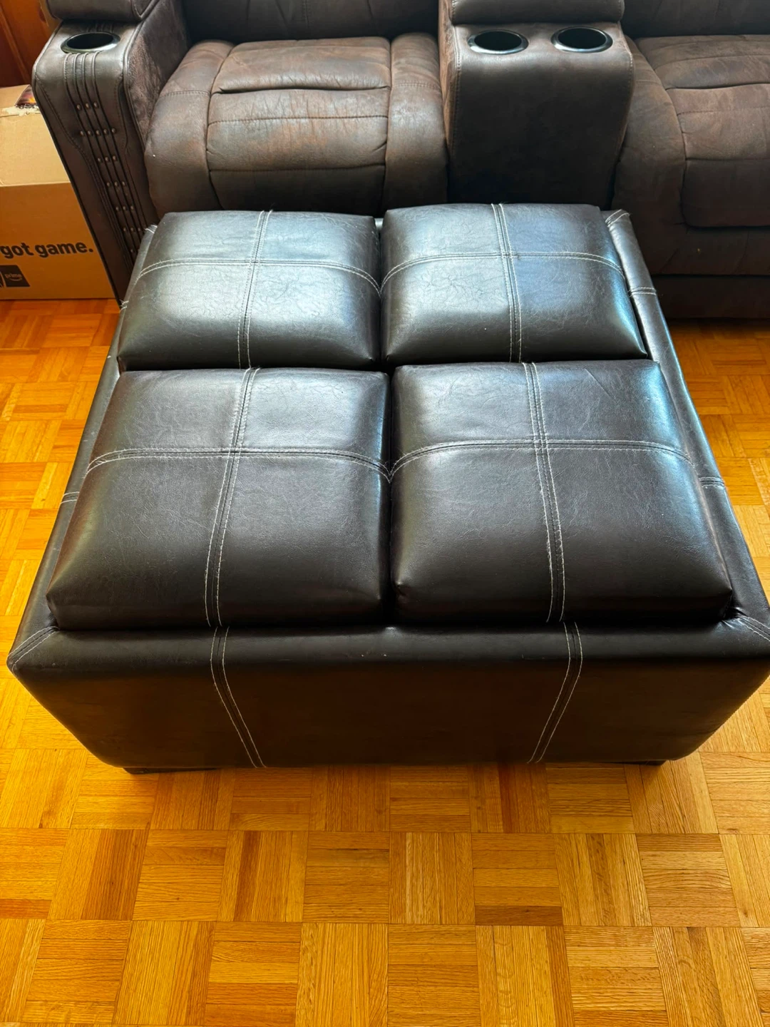 Dark Brown Leather Ottoman with 4 Removable Seats - photo 3