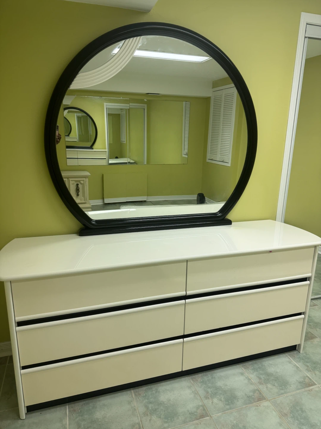 White Six-Drawer Dresser with Matching Mirror