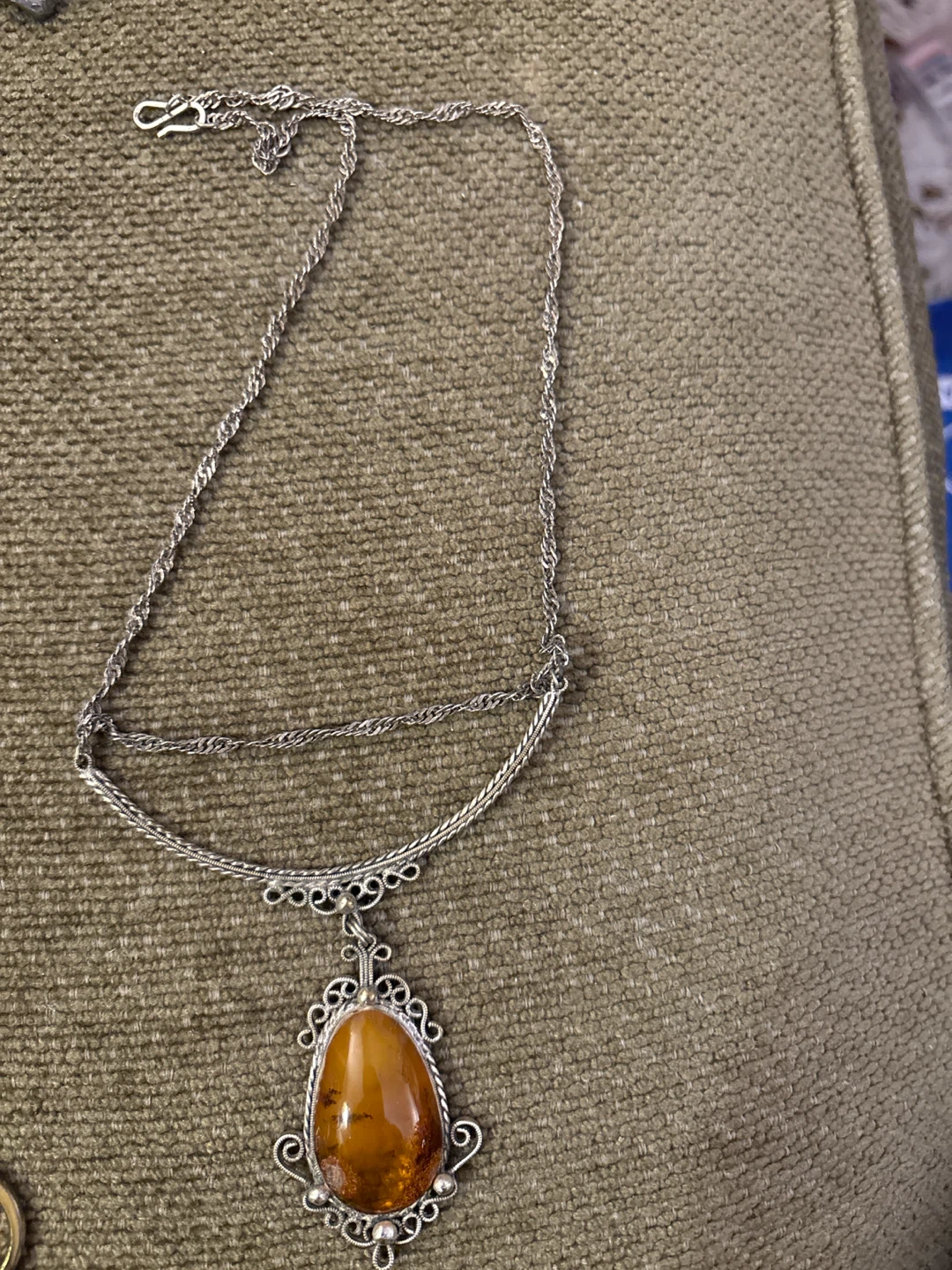 Amber and Filigree Pendant Necklace