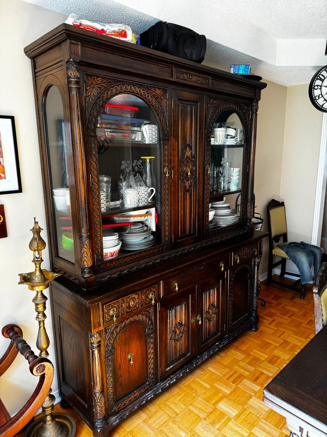 Vintage Oak Dining Set with Hutch and Chairs - photo 3