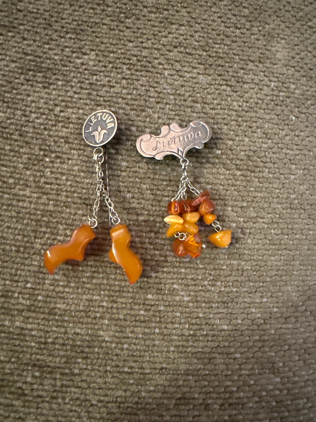 Two Vintage Lietuva Amber Brooches