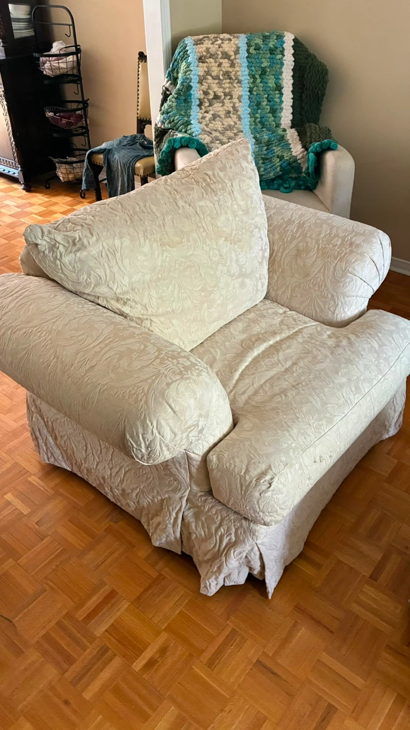 Cream Armchair and Round Ottoman Set