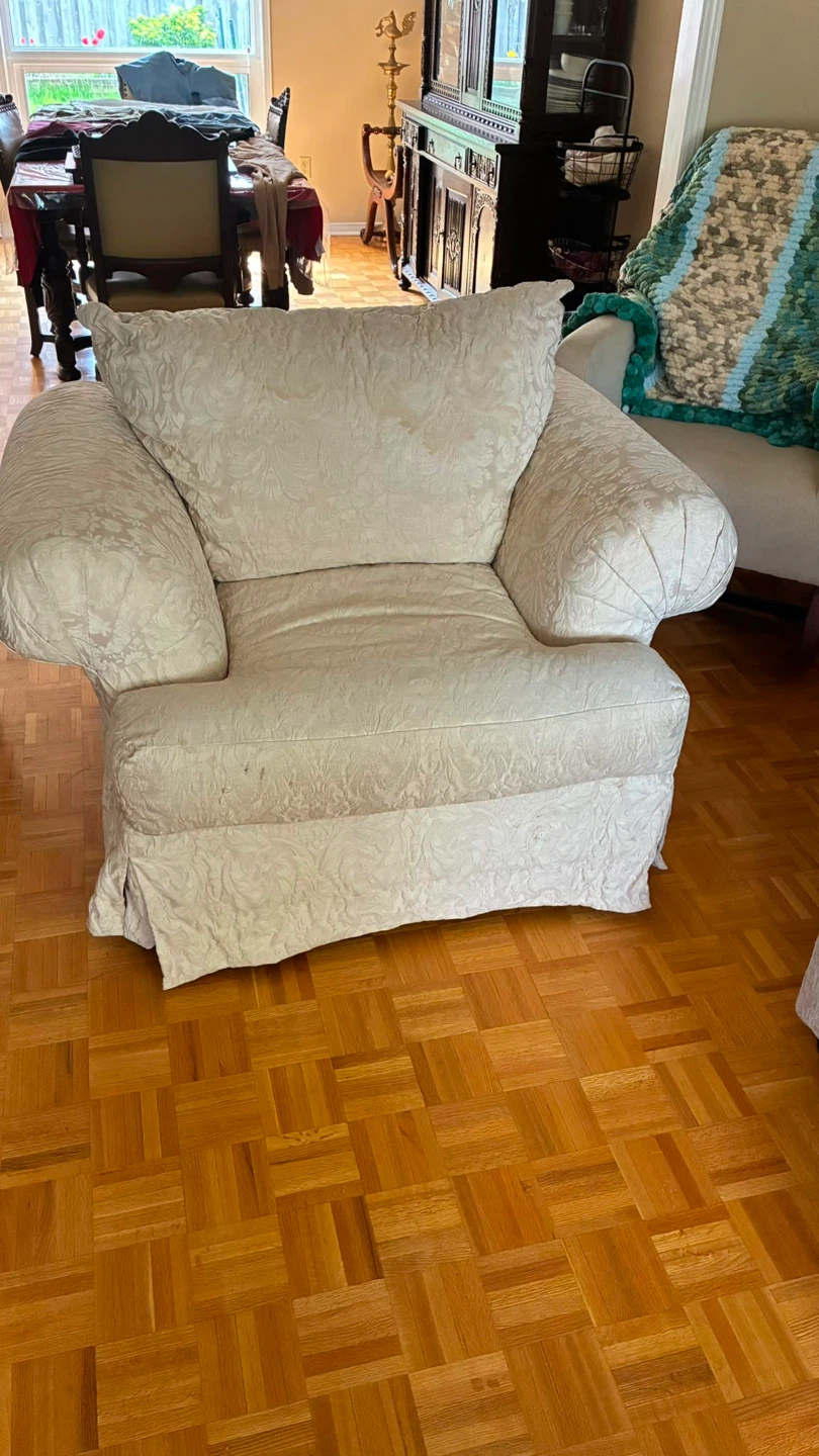 Cream Armchair and Round Ottoman Set - photo 3
