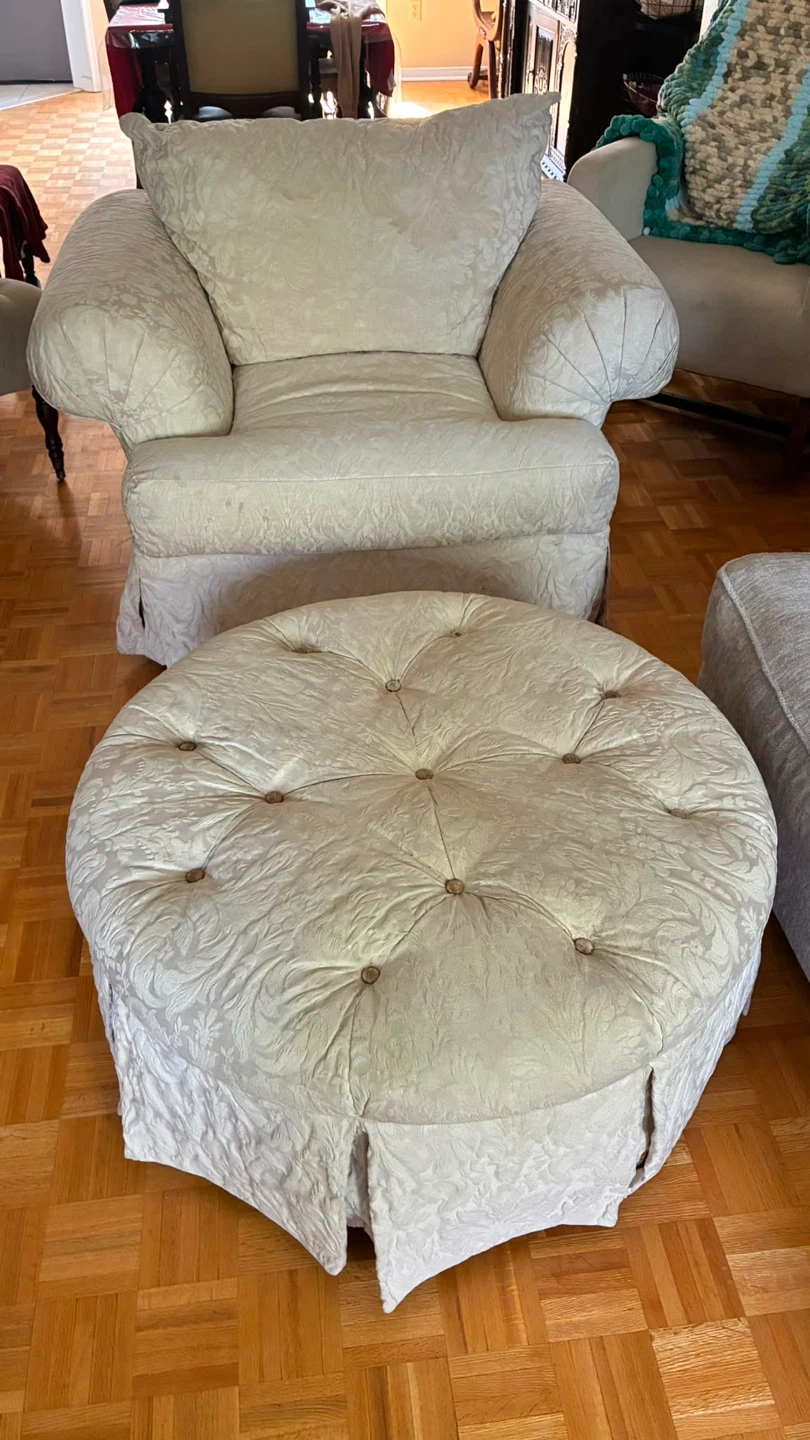 Cream Armchair and Round Ottoman Set - photo 4