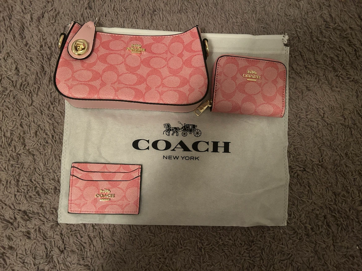 Coach Pink Signature Handbag and Wallet Set