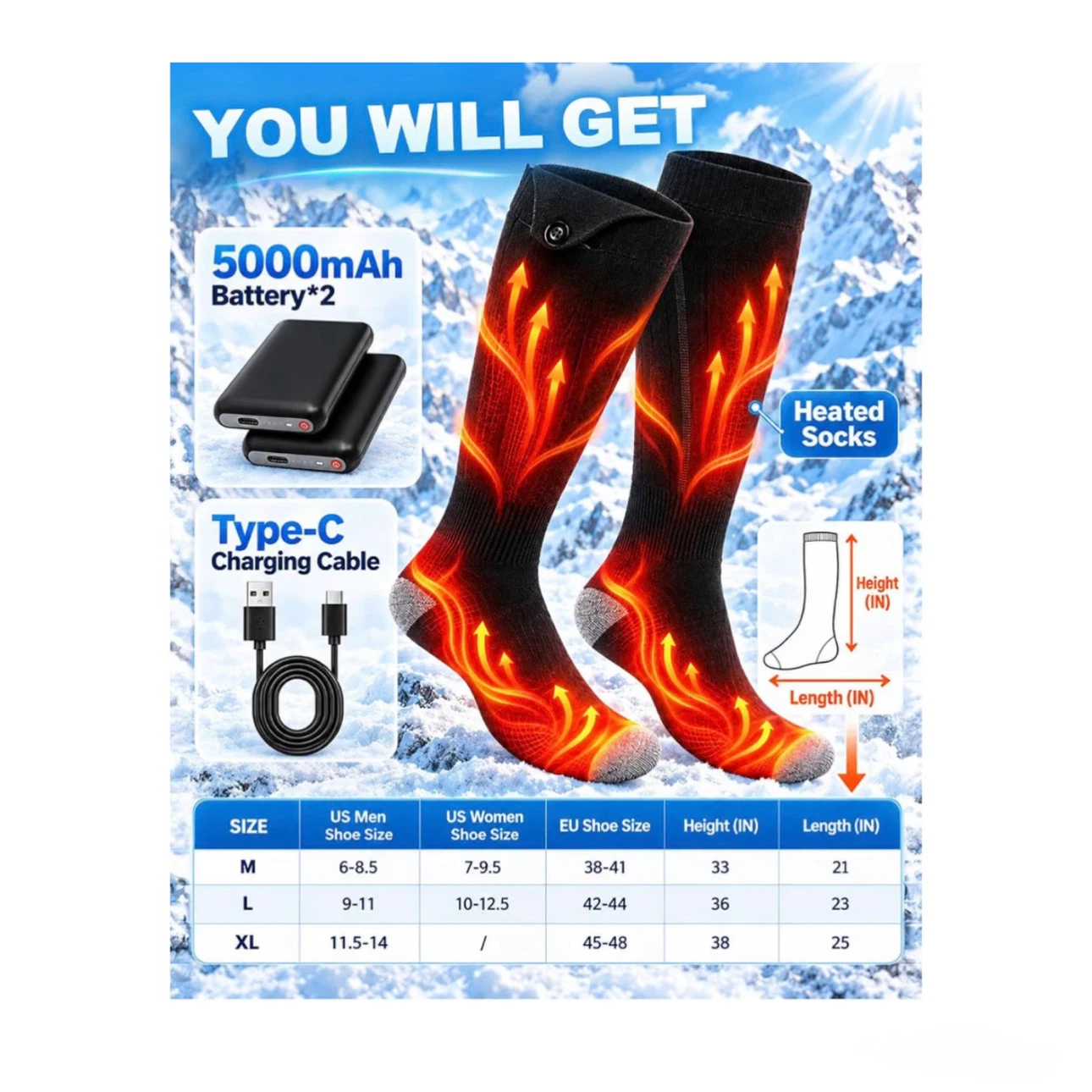 Brand new Electric Heated Socks, Black Size L - photo 3