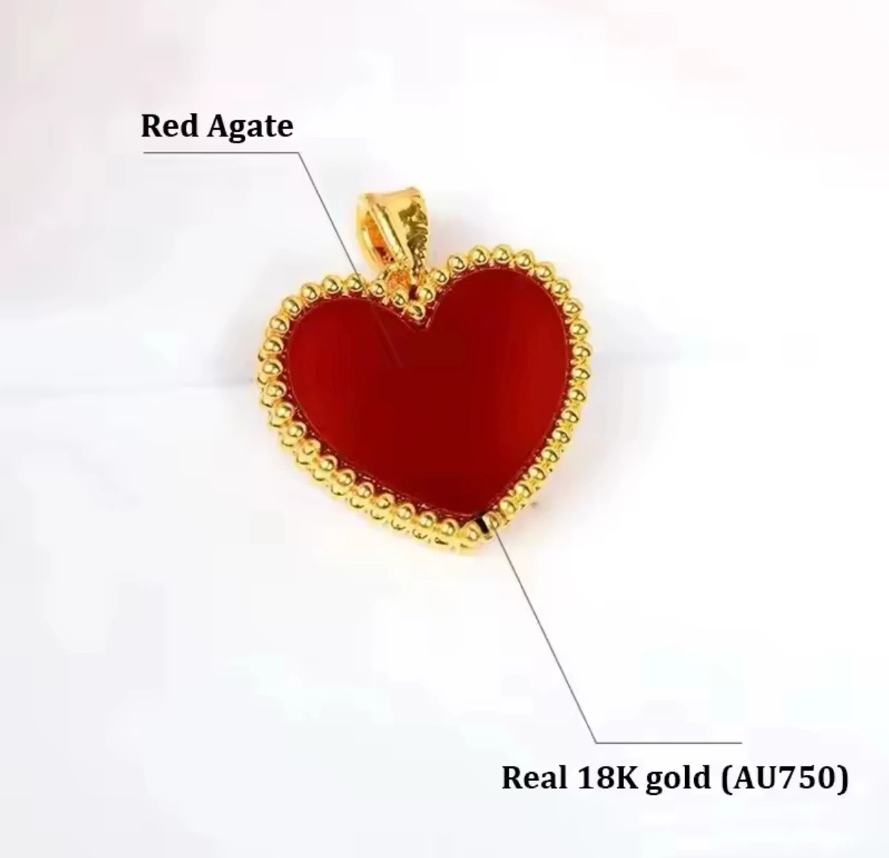 18K Gold Red Agate Heart Pendant