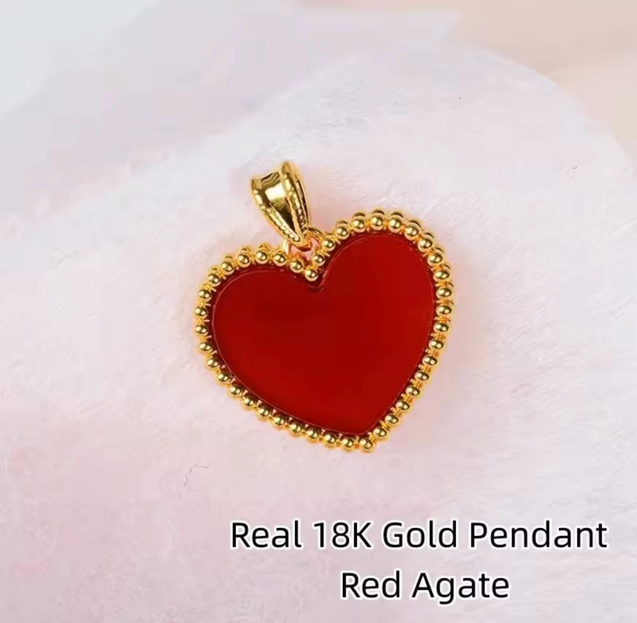 18K Gold Red Agate Heart Pendant - photo 2