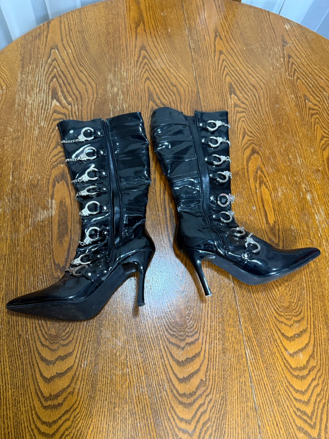 Black Patent Knee-High Boots with Handcuff Detail - photo 3