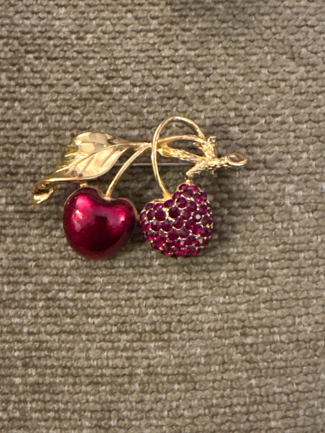 Gold-Tone Cherry Brooch with Crystals