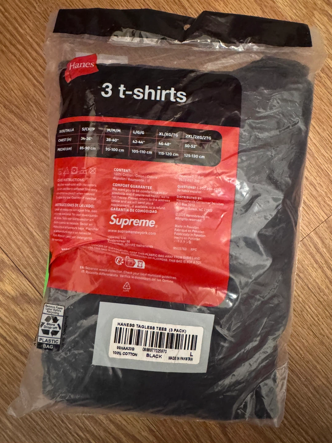 Supreme Hanes Tagless T-Shirts 3-Pack Large