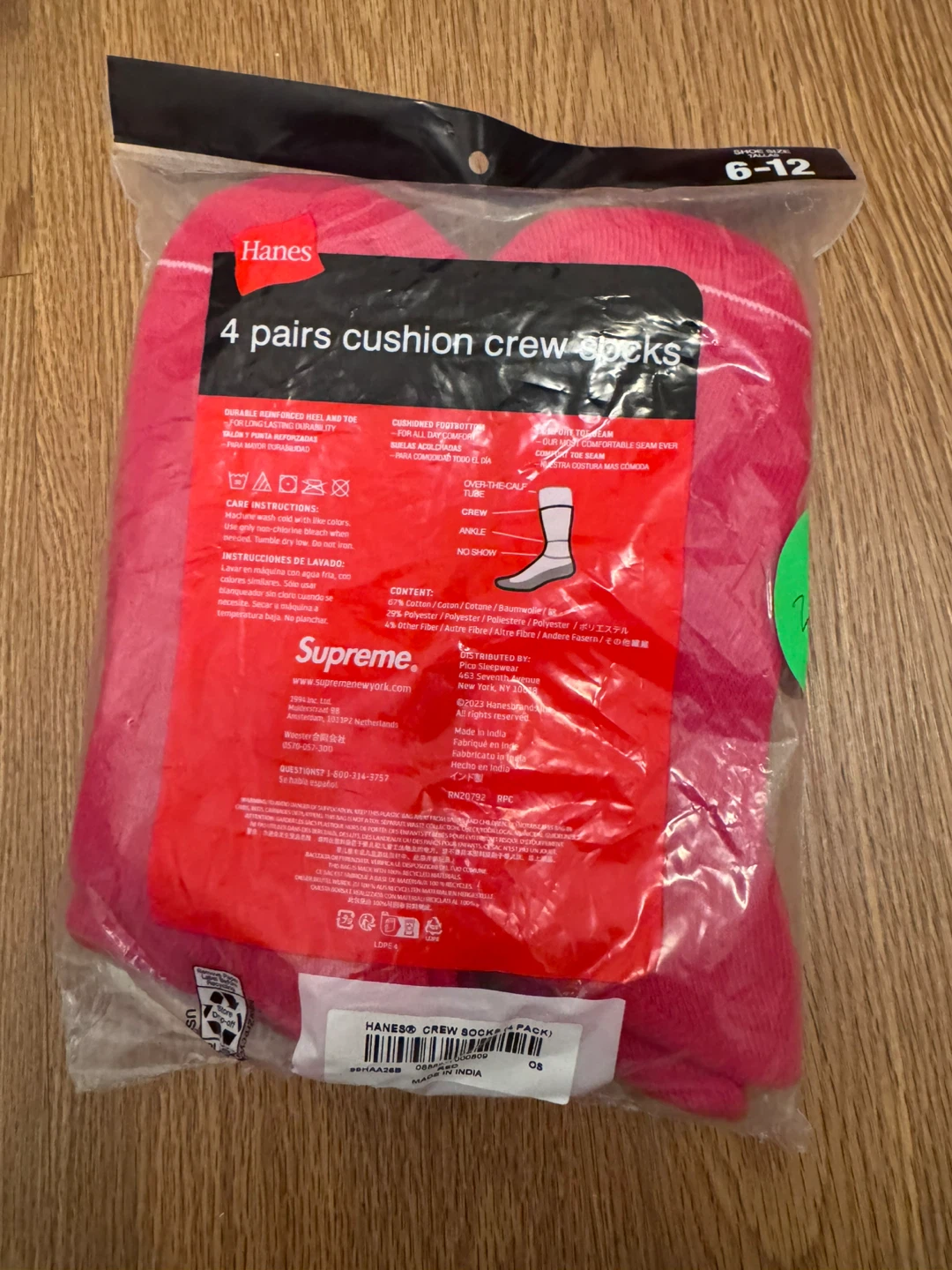Supreme Hanes Cushion Crew Socks 4-Pack Red - photo 2