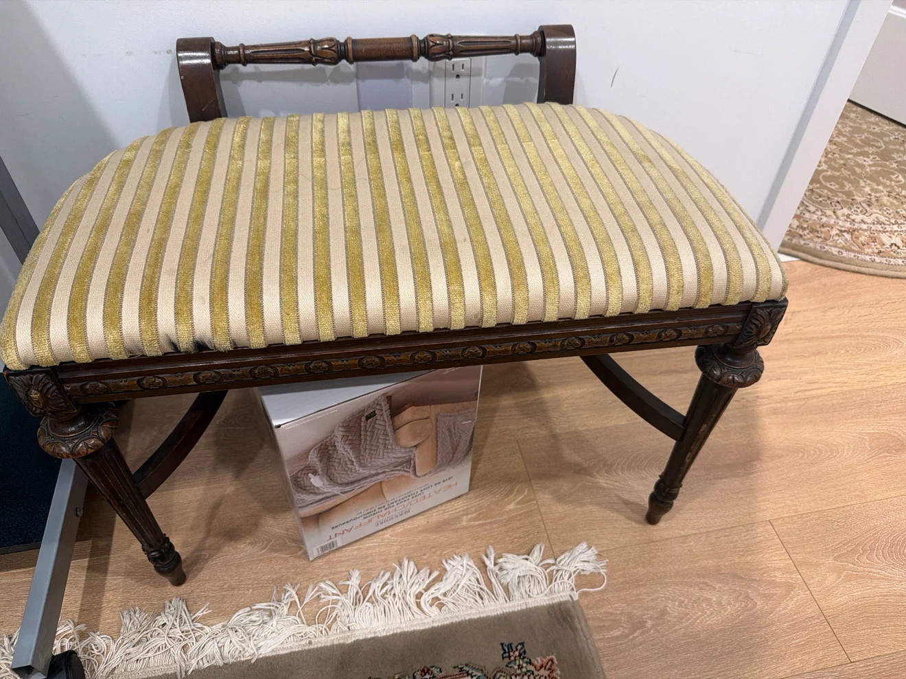 Vintage Striped Upholstered Bench
