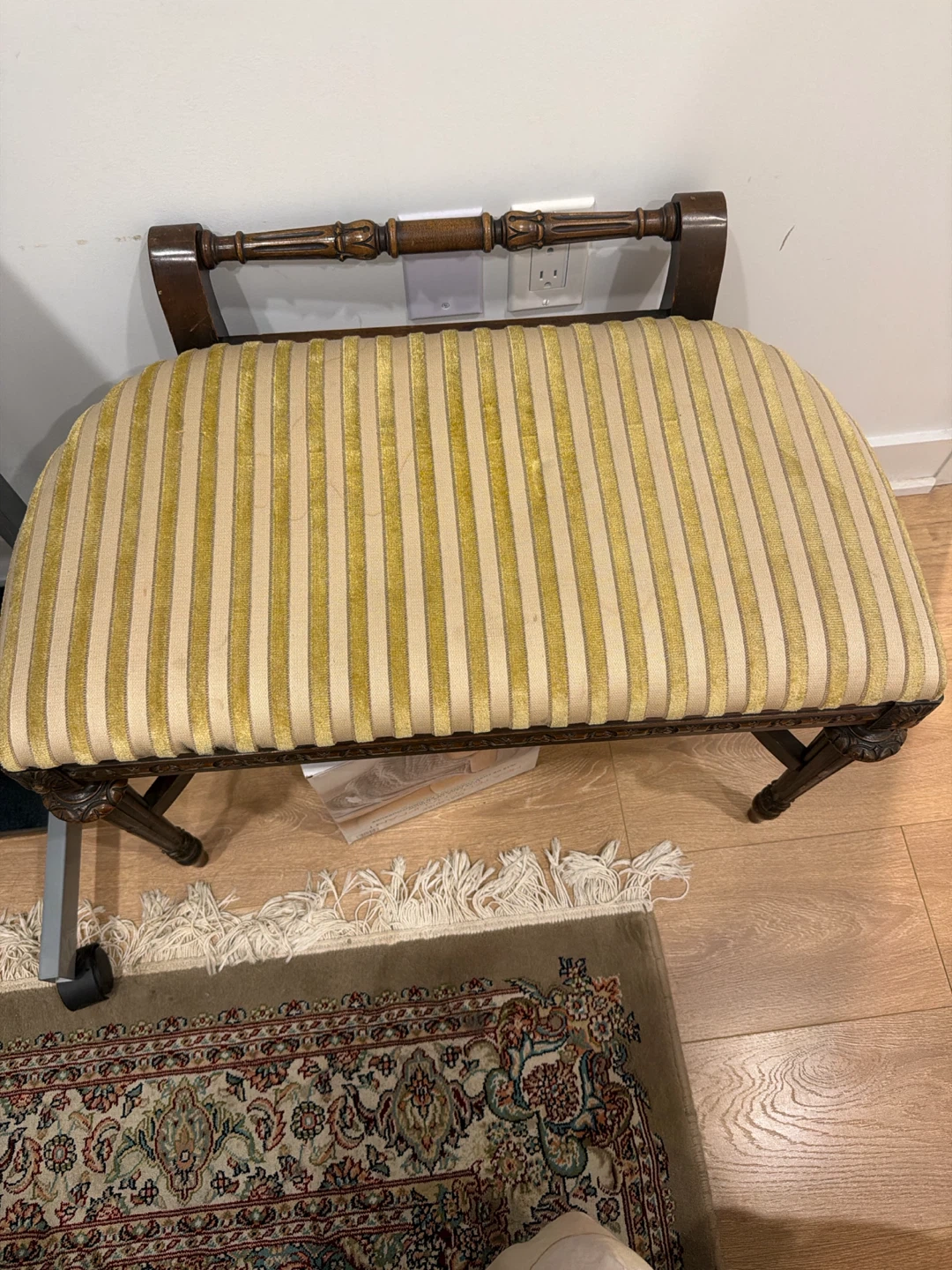 Vintage Striped Upholstered Bench - photo 3