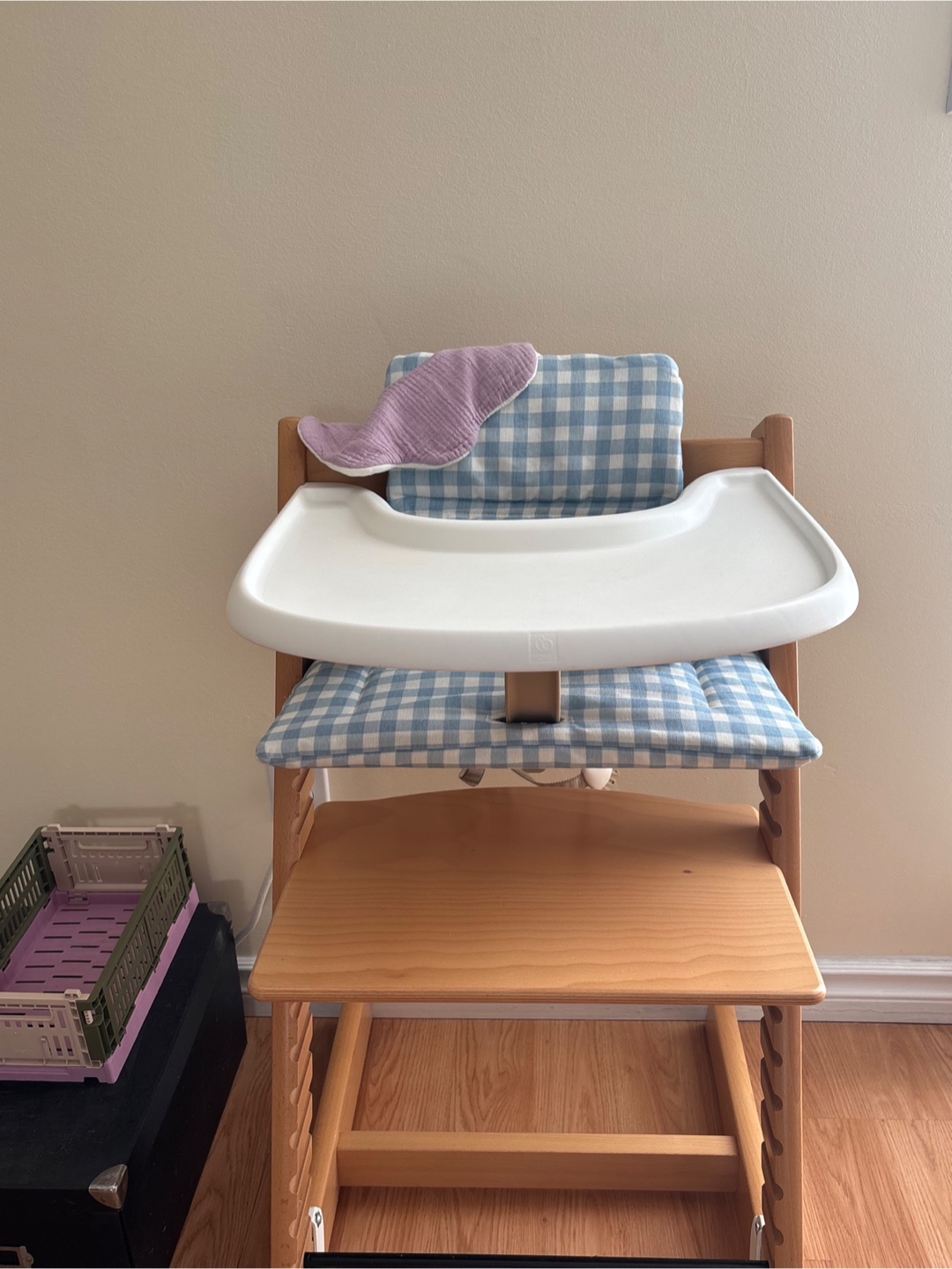 Blue Gingham Wipeable Baby Seat Pad for Stokke Tripp Trapp
