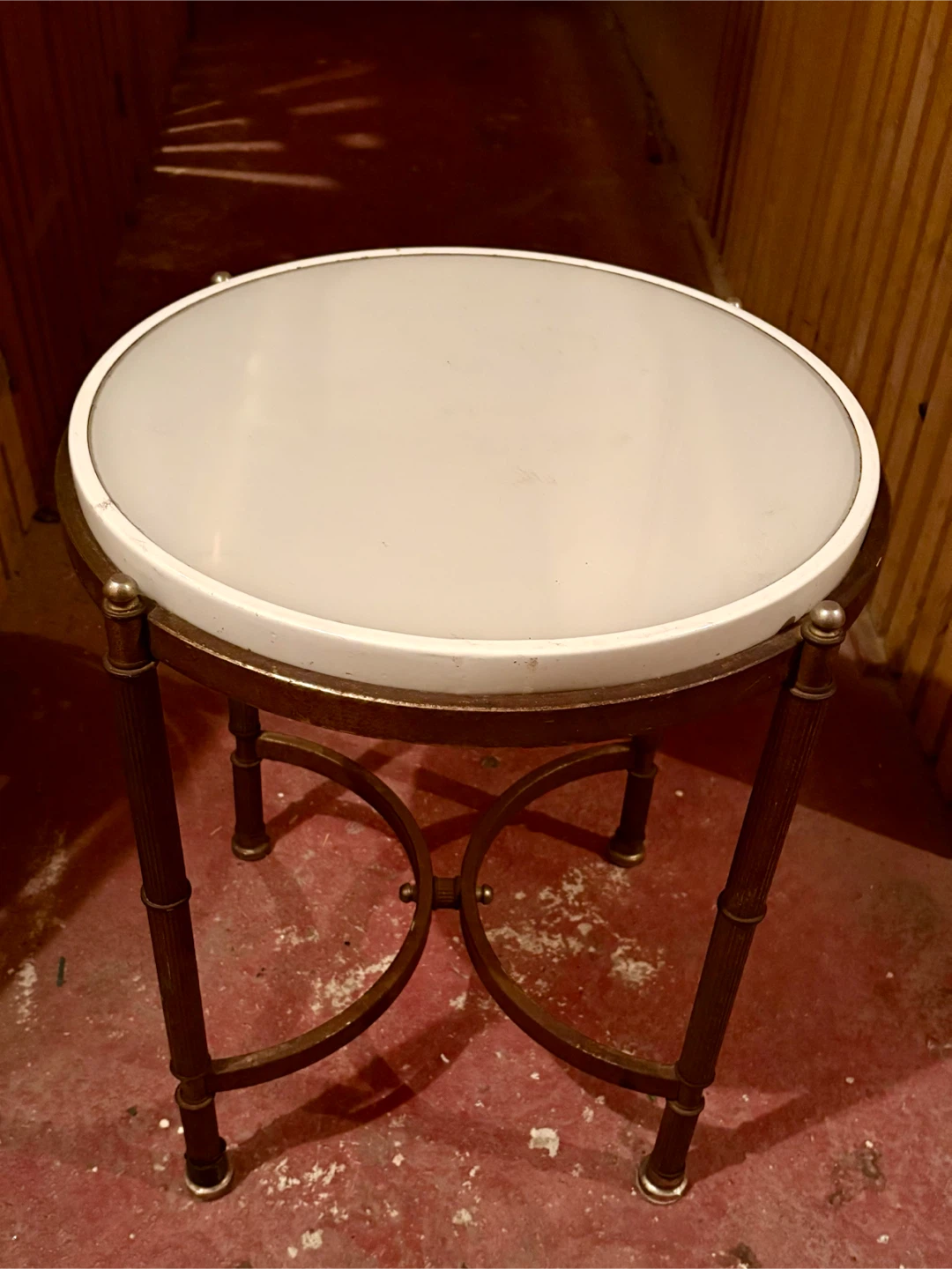 Vintage Brass Side Table with Frosted Glass Top - photo 2