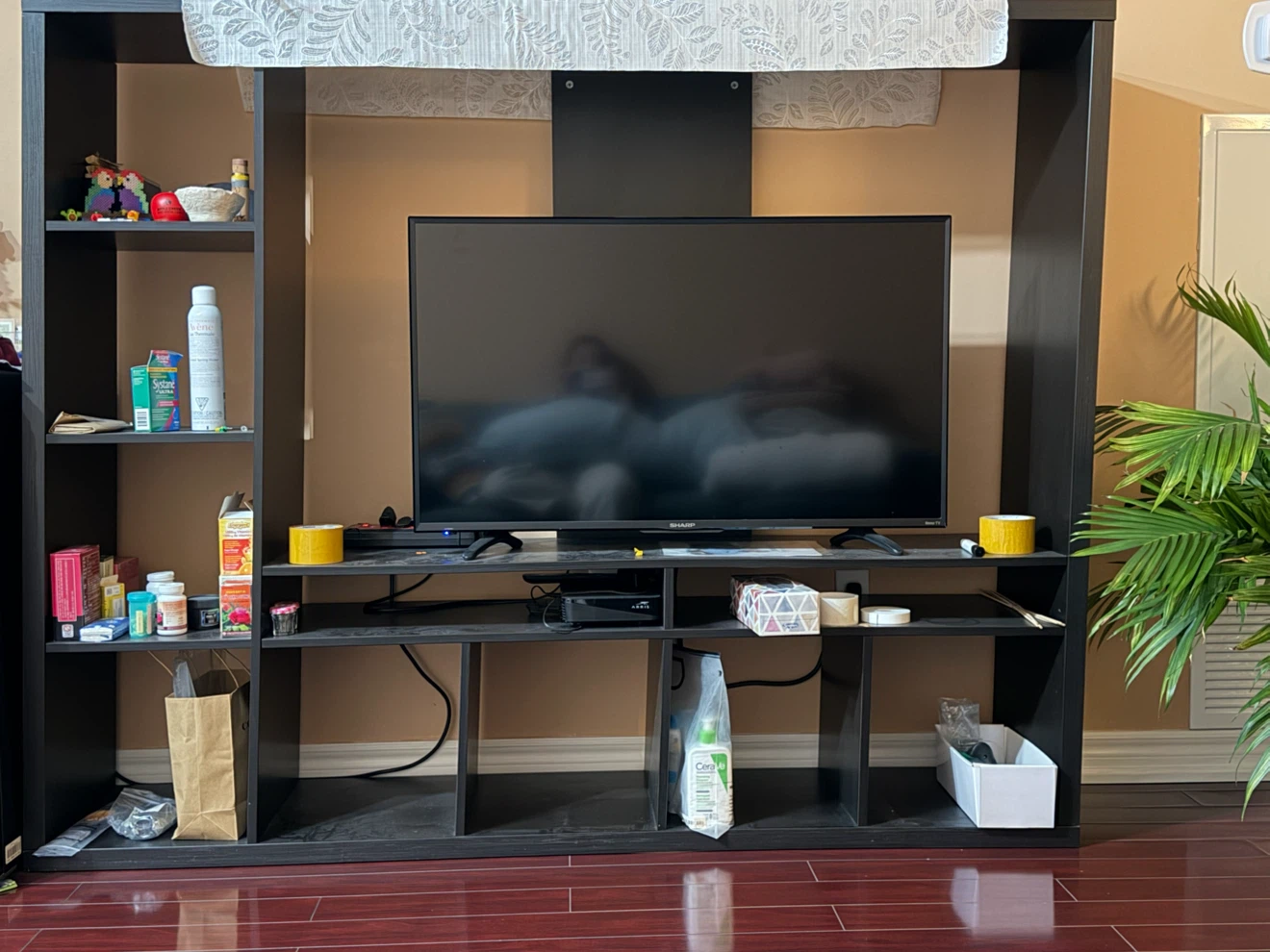 Black TV Entertainment Unit with Shelving