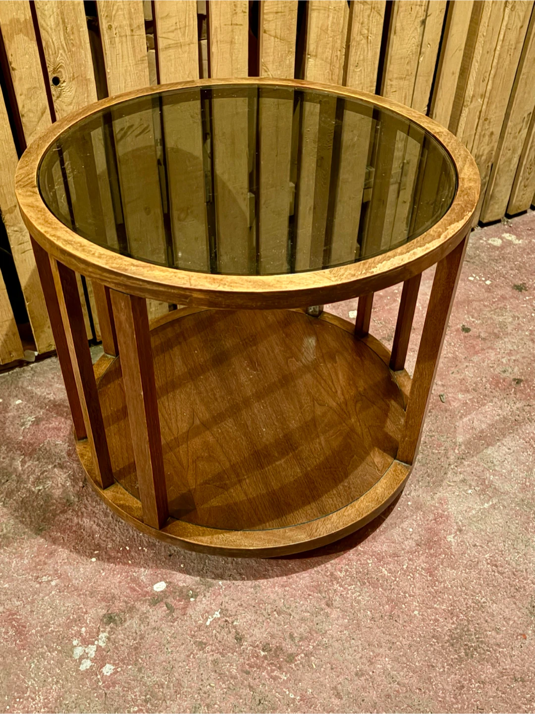 Round Wood and Glass Side Table