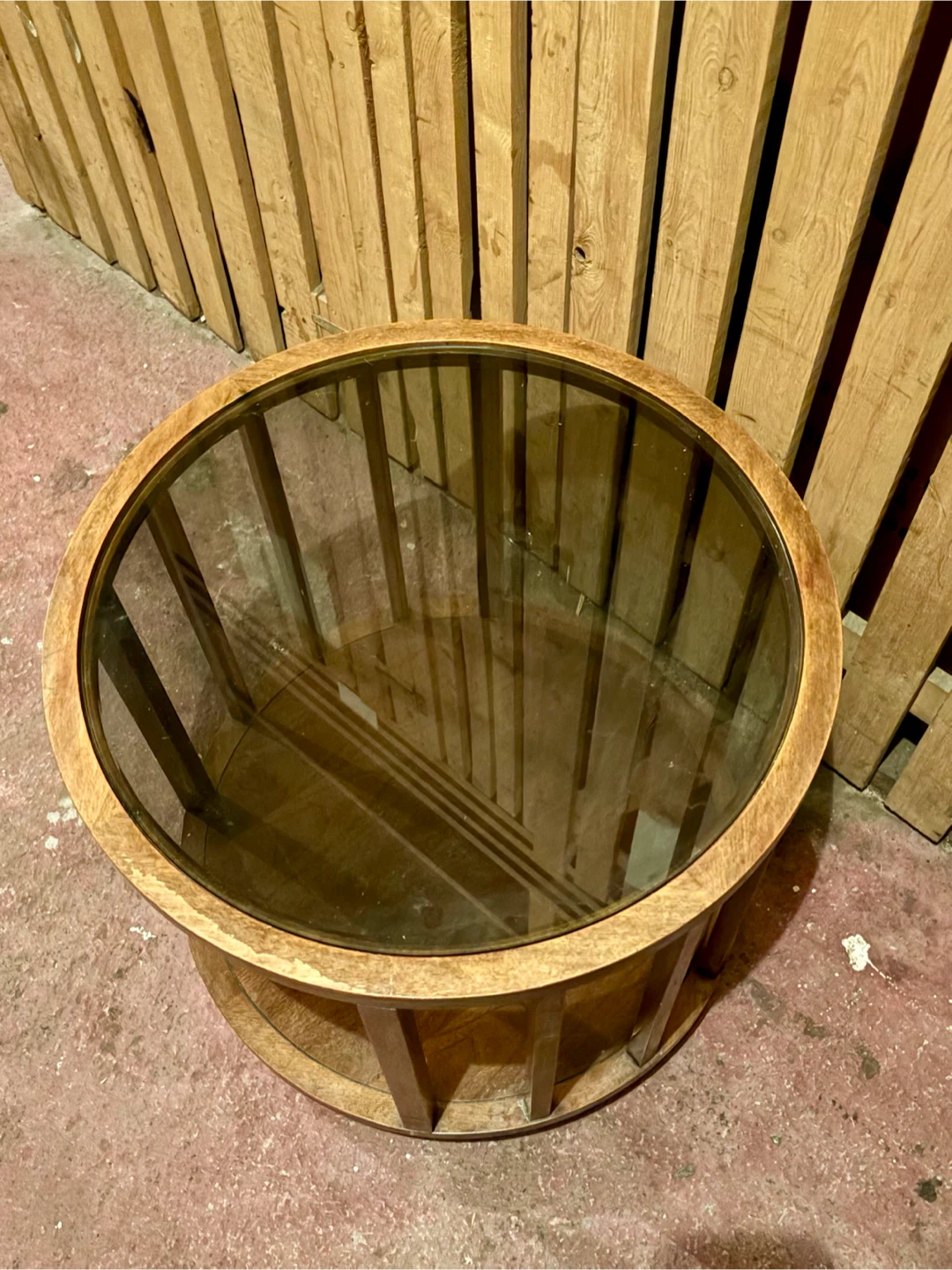 Round Wood and Glass Side Table - photo 2