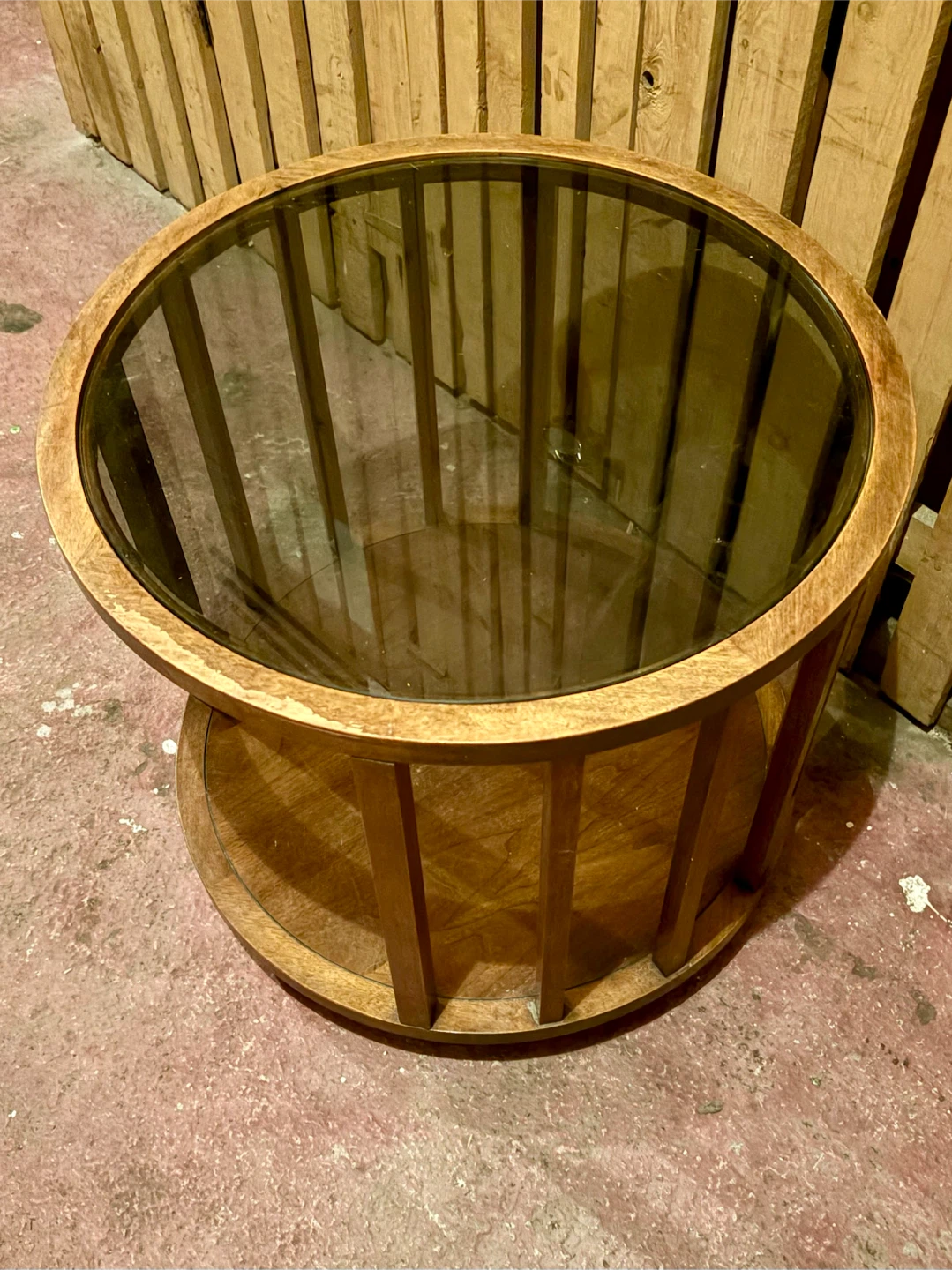 Round Wood and Glass Side Table - photo 3