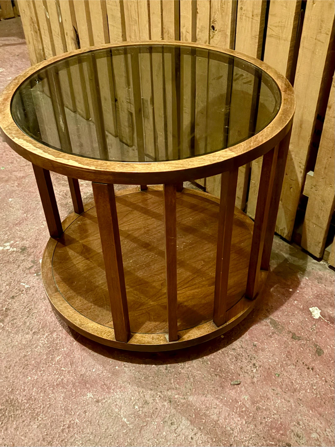 Round Wood and Glass Side Table - photo 5