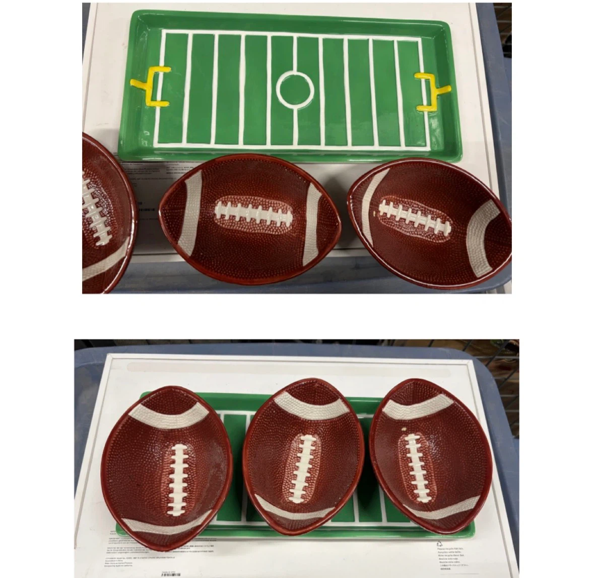Ceramic Football Serving Set – Field Tray & 3 Bowls