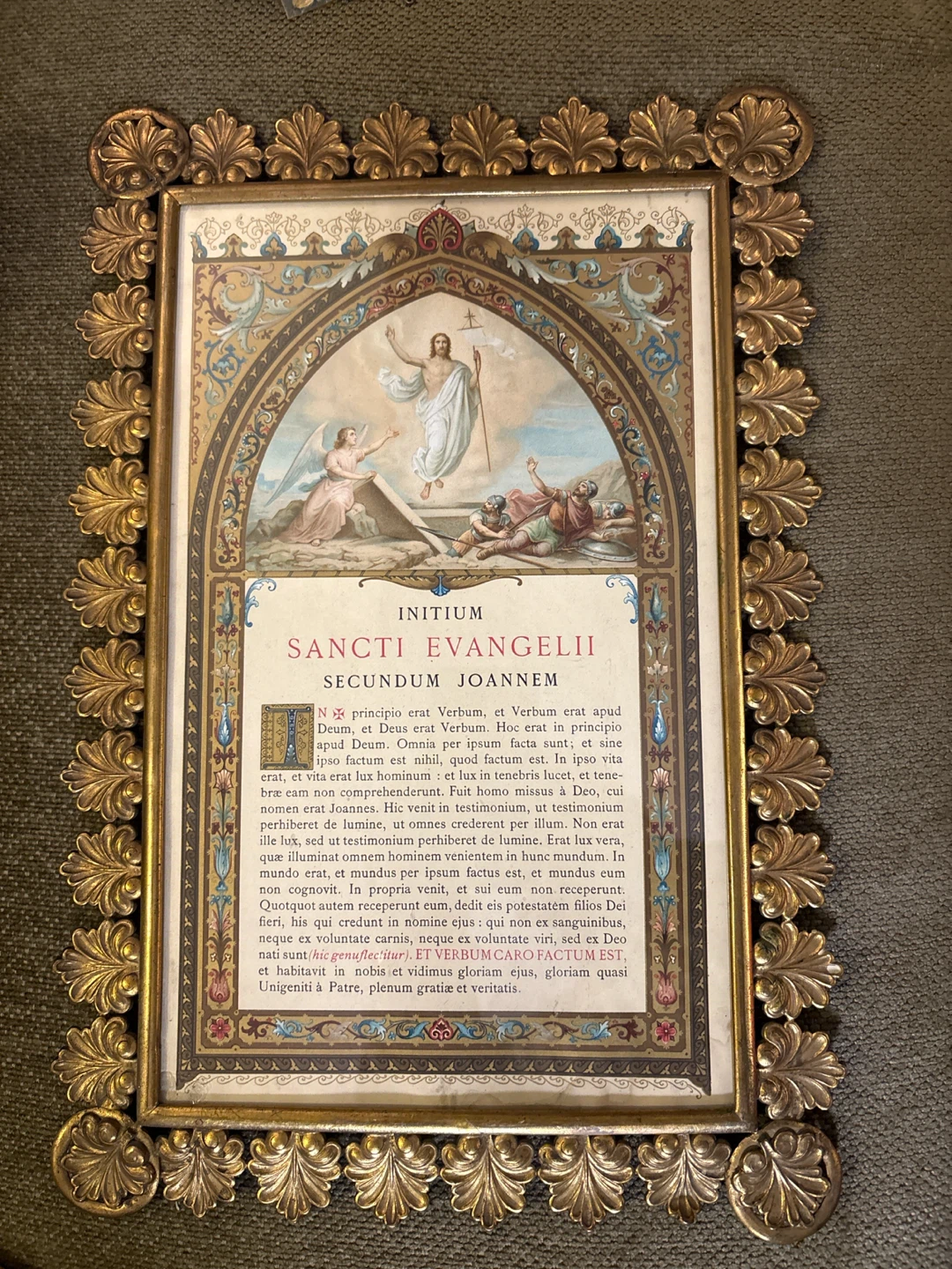 Vintage Religious Print in Decorative Brass Frame