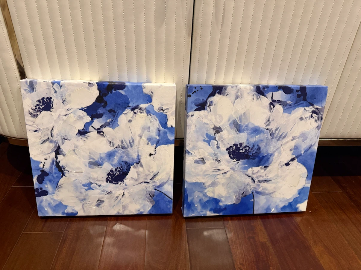 Two Blue and White Floral Canvas Art Prints