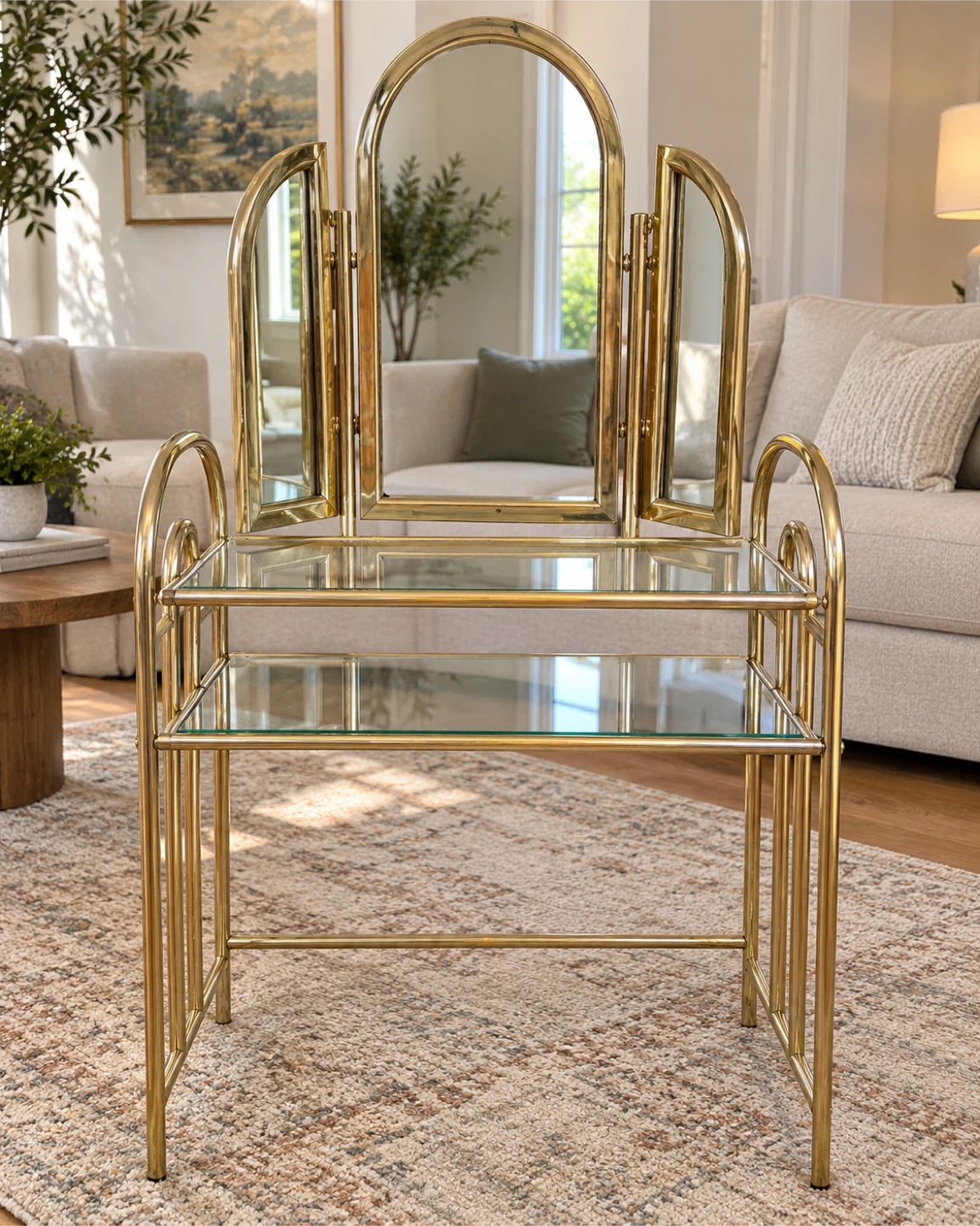 Vintage Brass and Glass Vanity Table - photo 3
