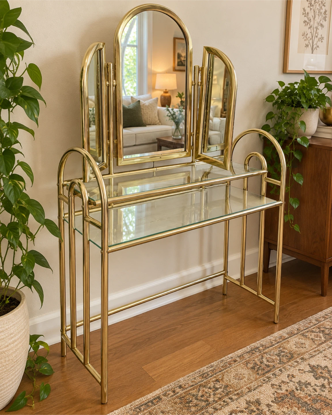 Vintage Brass and Glass Vanity Table